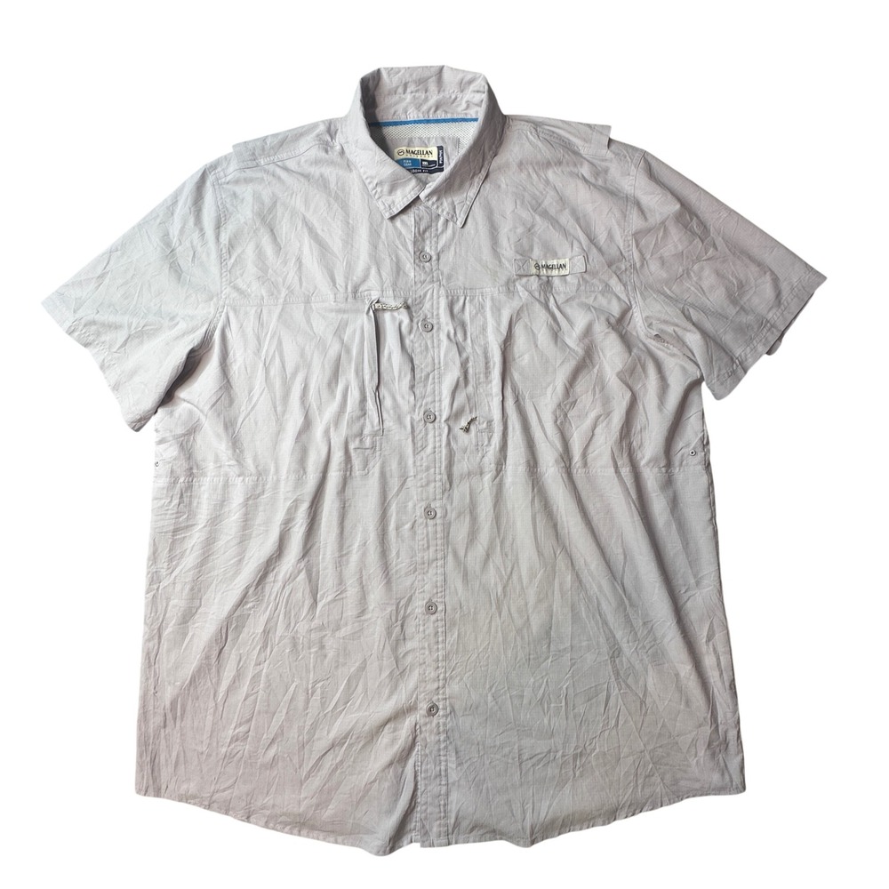 Magellan Shirt Men 2XL Grey Fish Gear MagWick Loose Fit Short Sleeve Fishing Top